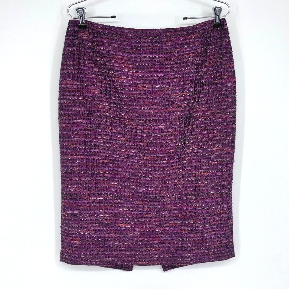Lafayette 148 New York Textured Tweed Pencil Skirt Purple Size 8 Office Siren